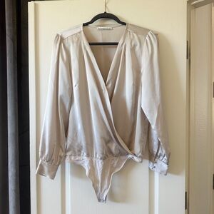 Abercrombie & fitch wrap style satin beige bodysuit NWOT large